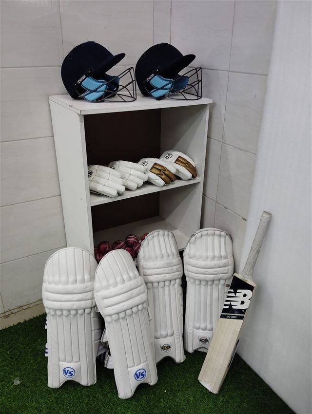 Bats, helmets, gloves and pads stored at Kash